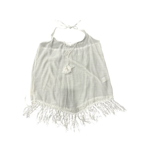 Halter Cover-Up Tassel Tie Fringe Hem White Lightweight Poolside Beach Summer - Picture 1 of 10
